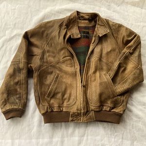 80s Vintage Leather Bomber Jacket Size M